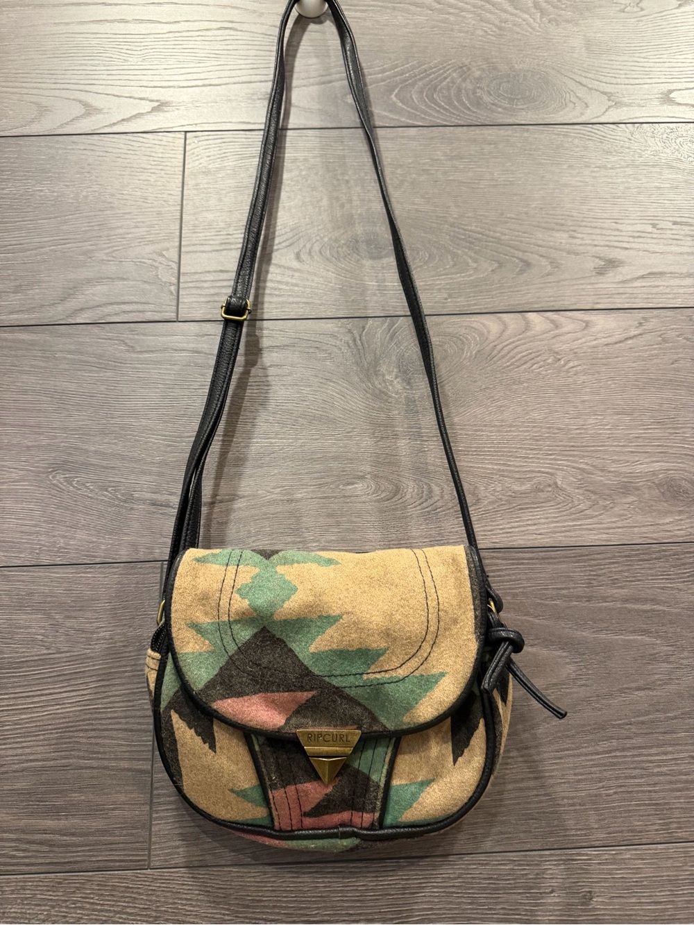 Rip Curl Tan, Green & Black Patterned Crossbody Bag
